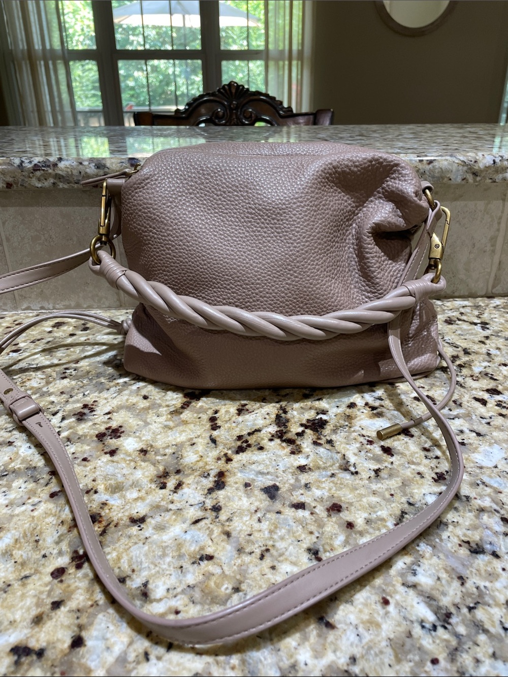 Dolce Vita Twisted Handle Crossbody Bag in Taupe